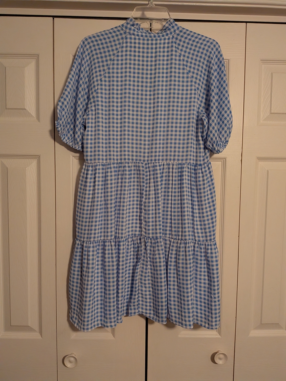 CeCe Blue and White Gingham Tiered Ruffle-Neck Dress - Picture 4 of 5